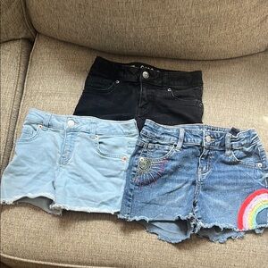 3 pairs of girls denim cut off shorts